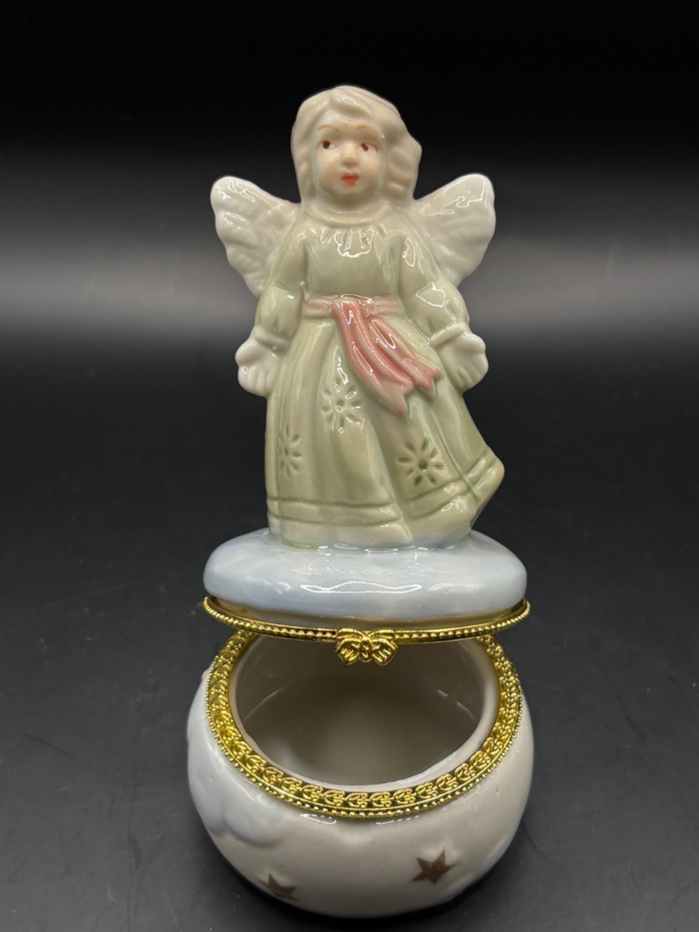 Little Girl Angel Standing on a Trinket Box - Picture 2 of 4